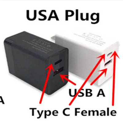 Passen Sie Ihr Logo an. 2,4-A-USB-A- und Typ-C-Anschluss, Dock, US-EU-Stecker, 2 Zinken, QC 3.0-Netzteil, Wandladegerät